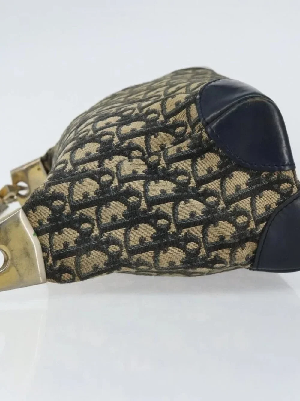 Christian Dior Trotter Canvas Shoulder Bag Navy Gold Auth - Picture 4 of 16